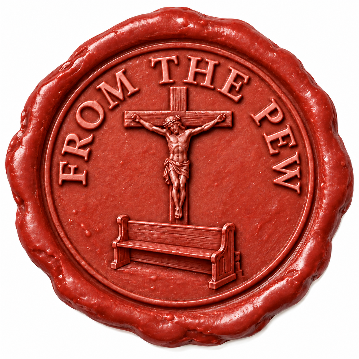 From the Pew red wax seal with a crucifix and church pew